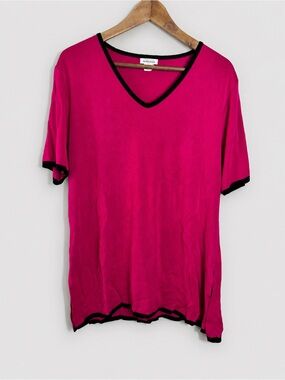 EXCLUSIVELY MISOOK Hot pink/black Short Sleeve stretch knit tunic Top Size Large